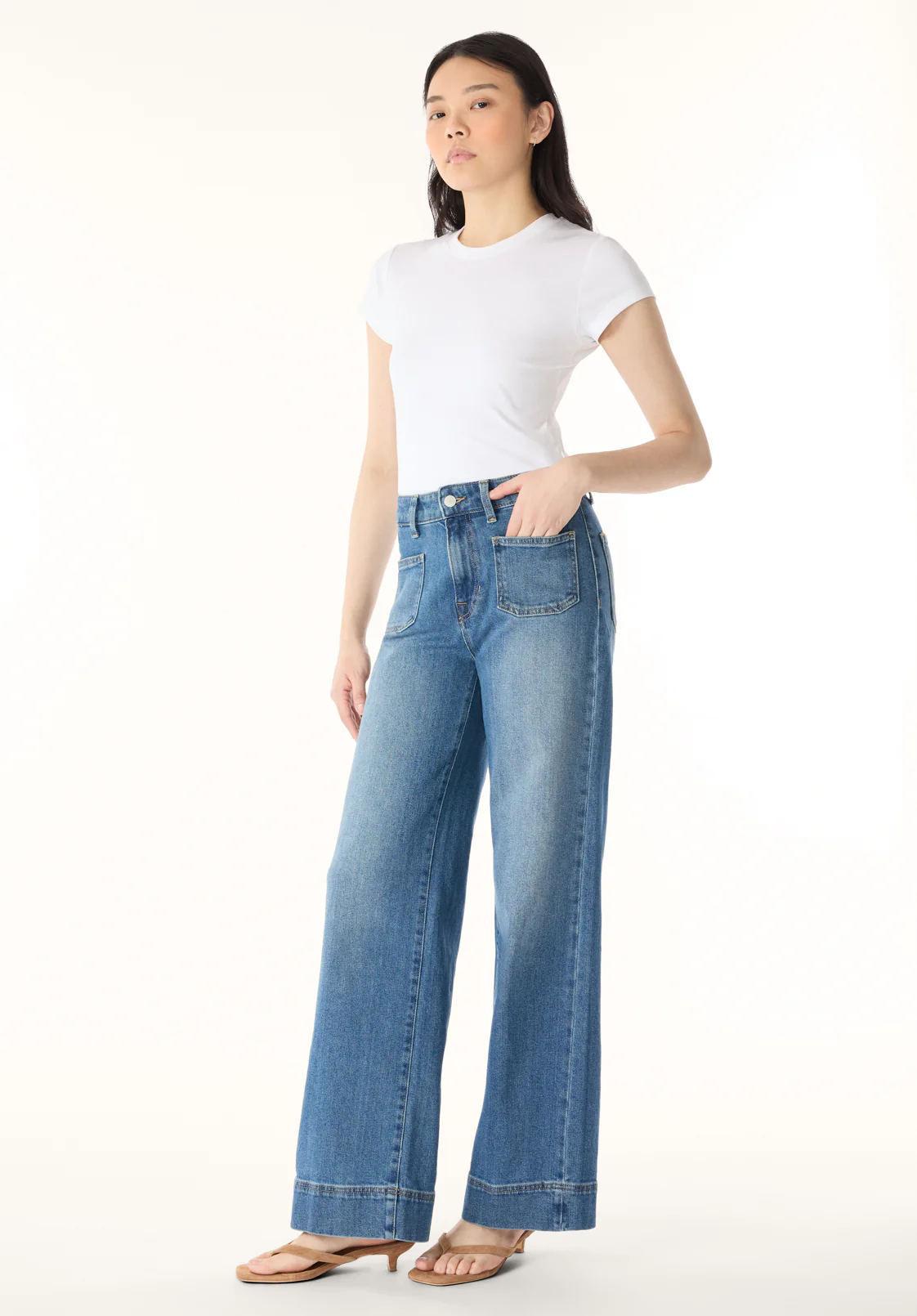 High Rise Wide Leg Addie Women's Jeans, Authentic Worn Indigo - BL16064 - Image 4