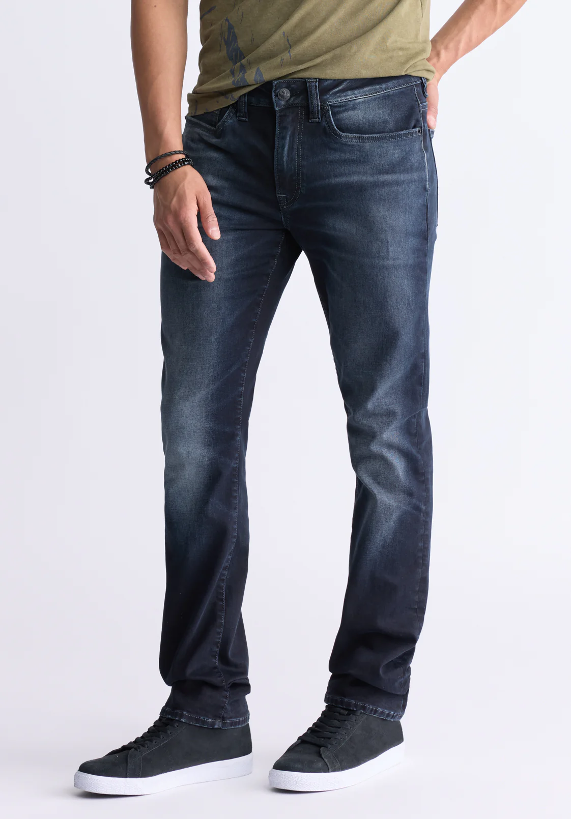 Slim Ash Men's Jeans, Crinkled and Sanded Dark Indigo - BM26012 - Image 3