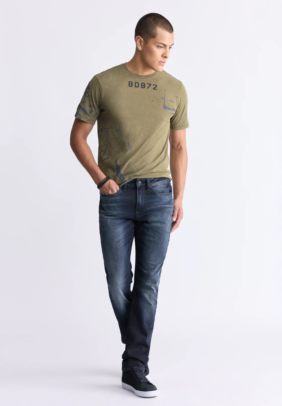 Slim Ash Men's Jeans, Crinkled and Sanded Dark Indigo - BM26012 - Image 4