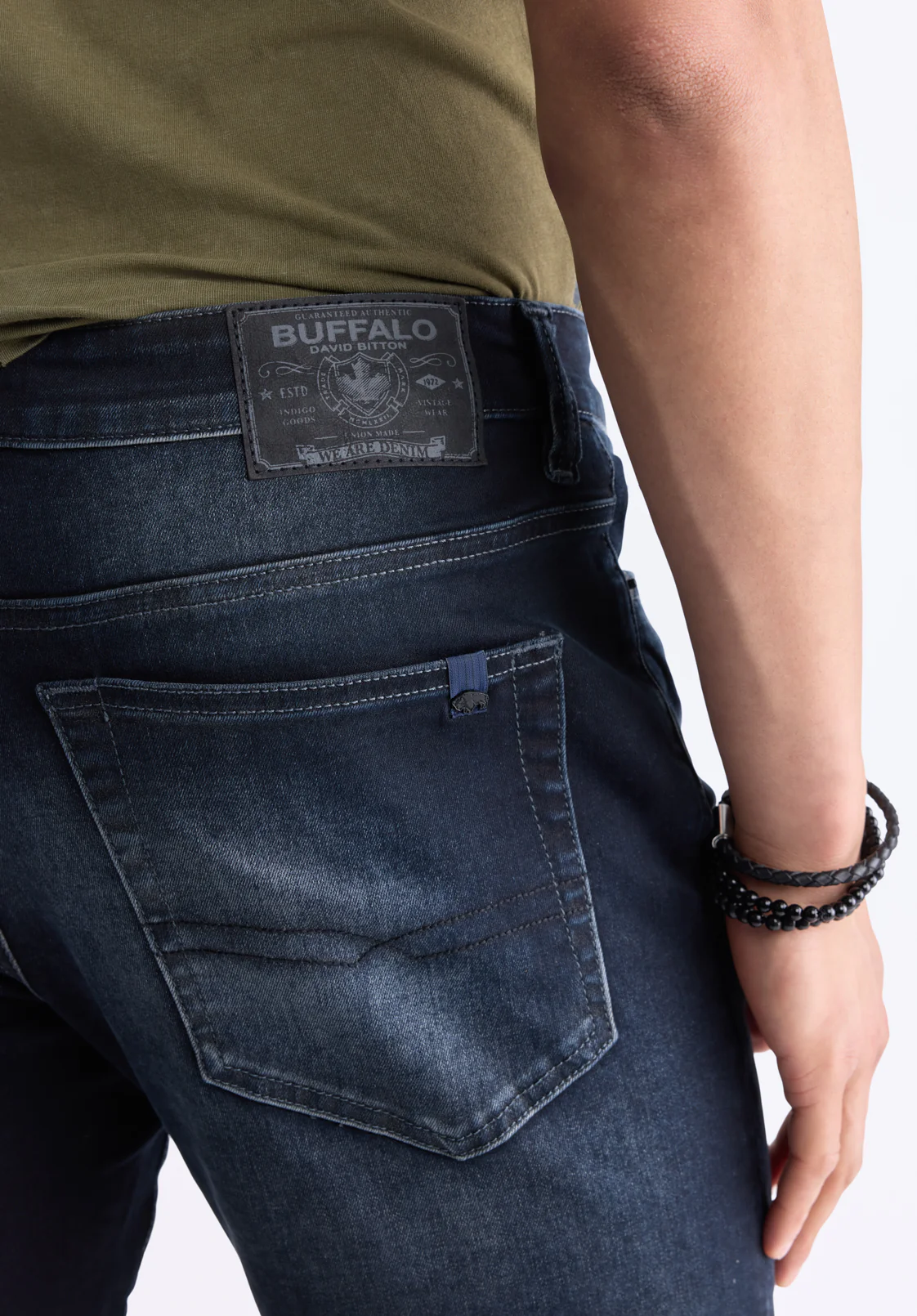 Slim Ash Men's Jeans, Crinkled and Sanded Dark Indigo - BM26012 - Image 6