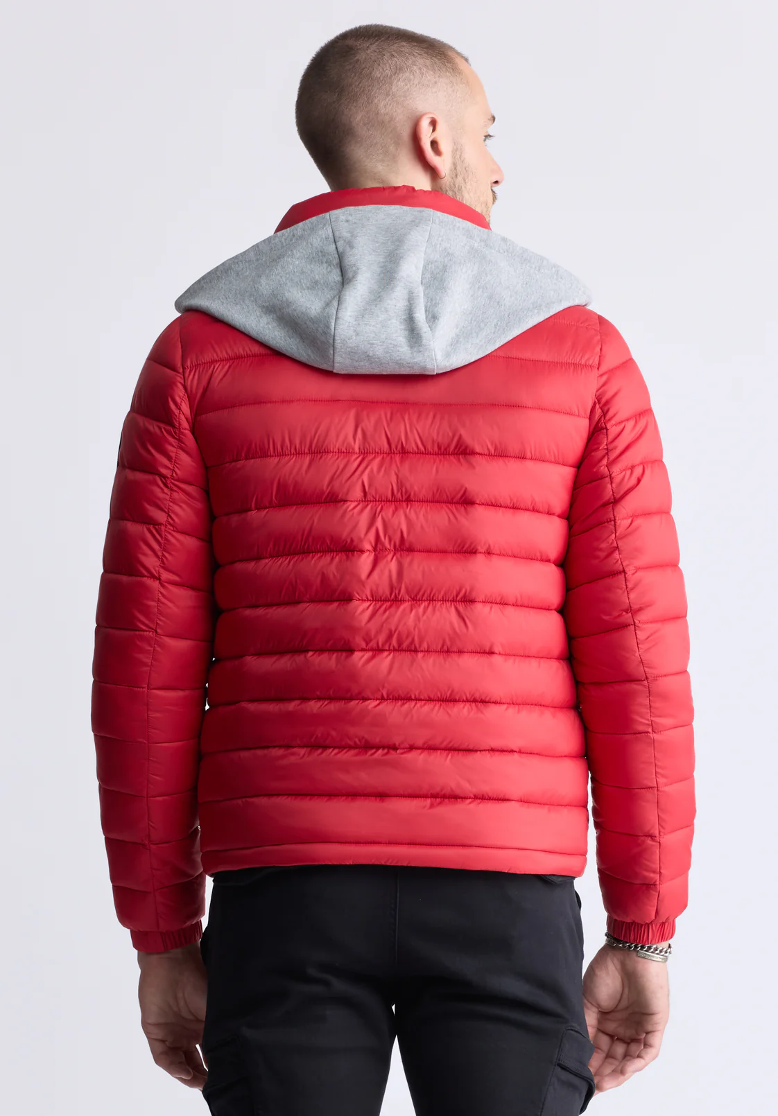 Chad Men’s Quilted Puffer Zip-Up Jacket with Contrasting Hoodie, Red - OBMOE002 - Image 3