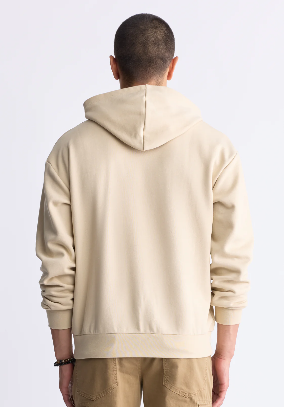 Fabio Men's Hooded Sweatshirt with Chest Pocket, Cream - BM24393 - Image 4