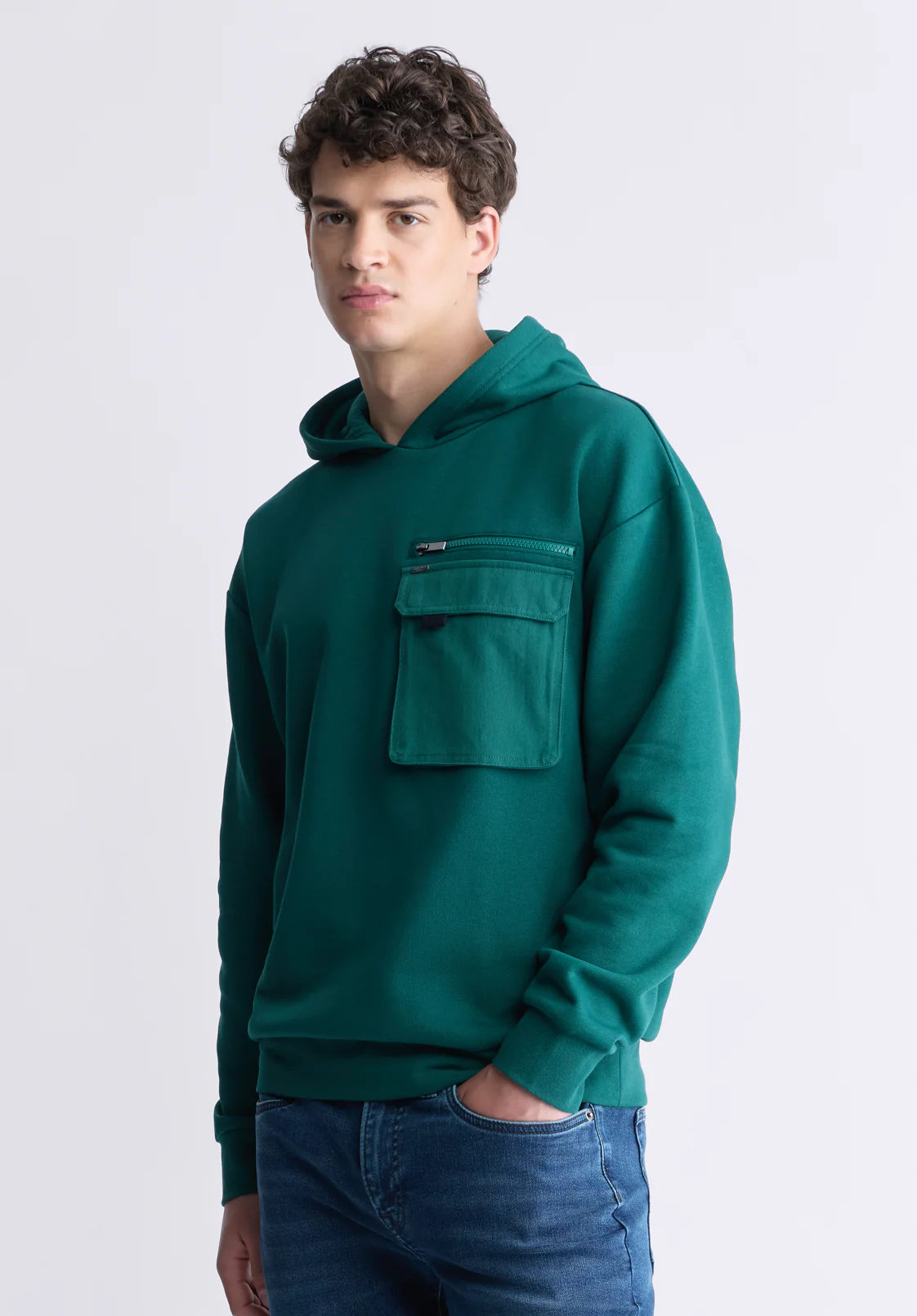 Fabio Men's Hooded Sweatshirt with Chest Pocket, Forest Green - BM24393 - Image 3