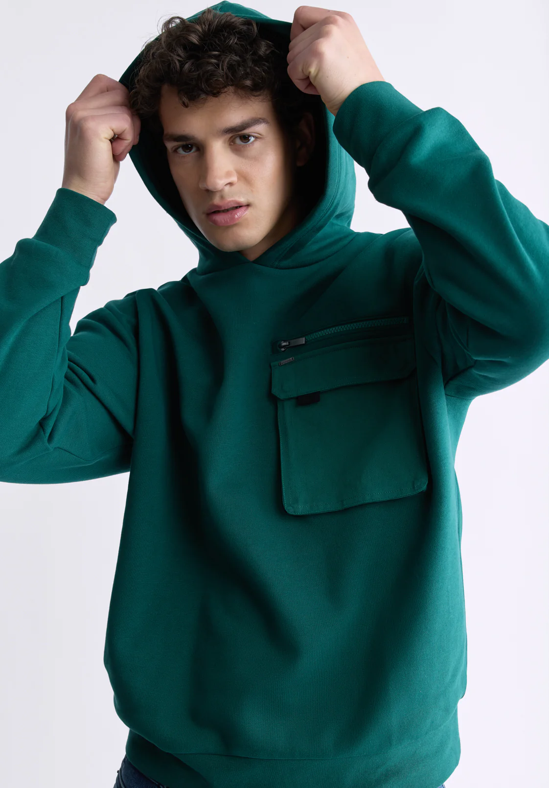 Fabio Men's Hooded Sweatshirt with Chest Pocket, Forest Green - BM24393 - Image 5
