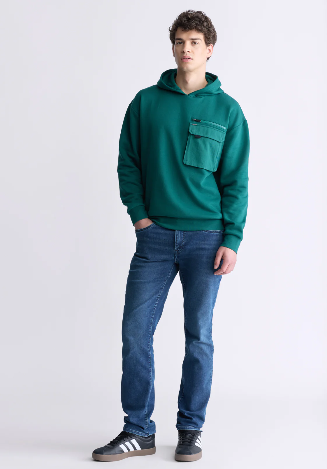Fabio Men's Hooded Sweatshirt with Chest Pocket, Forest Green - BM24393 - Image 6
