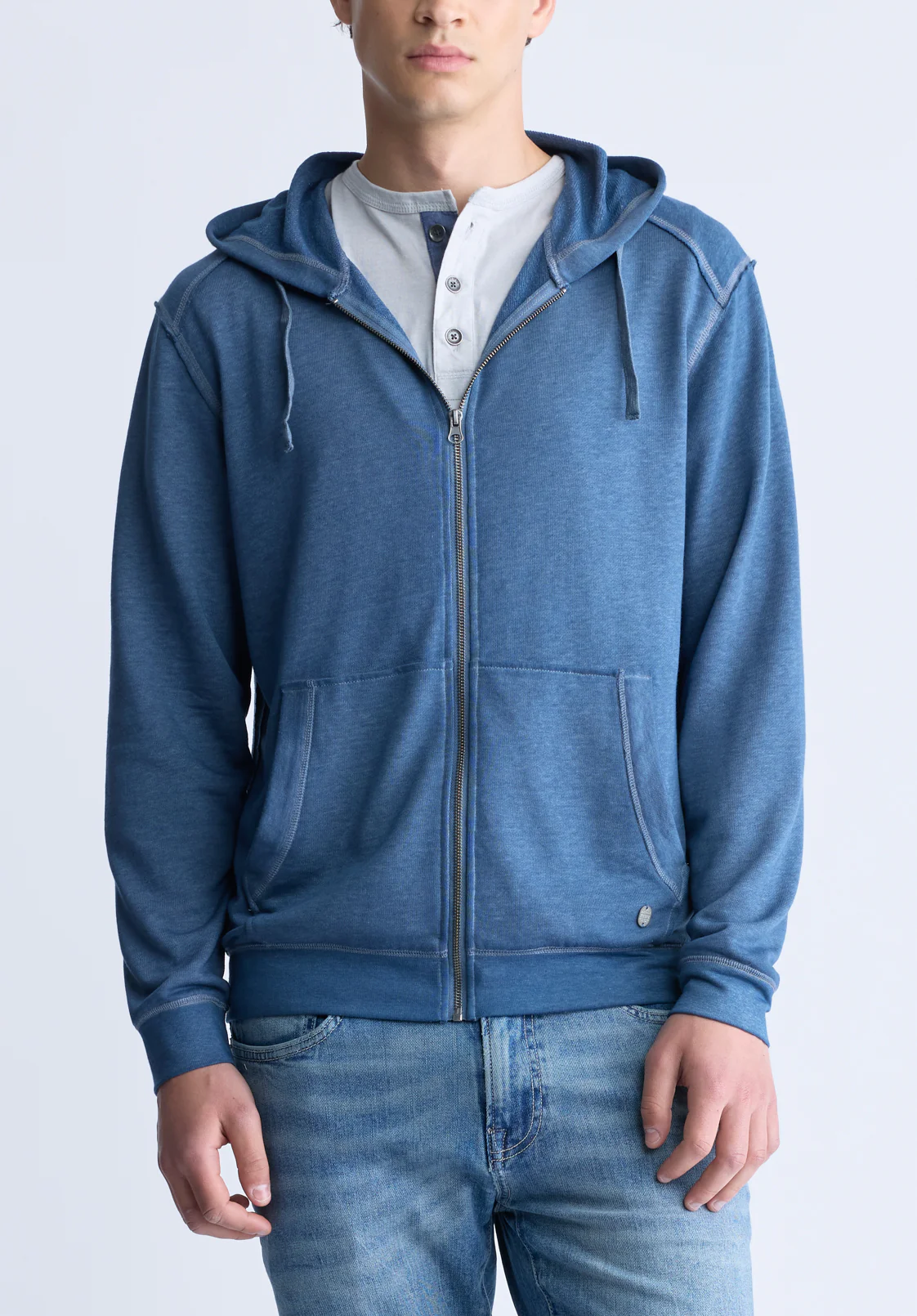 Faseam Men's Hoodie with Front Pocket, Heather Blue - BM24455 - Image 3