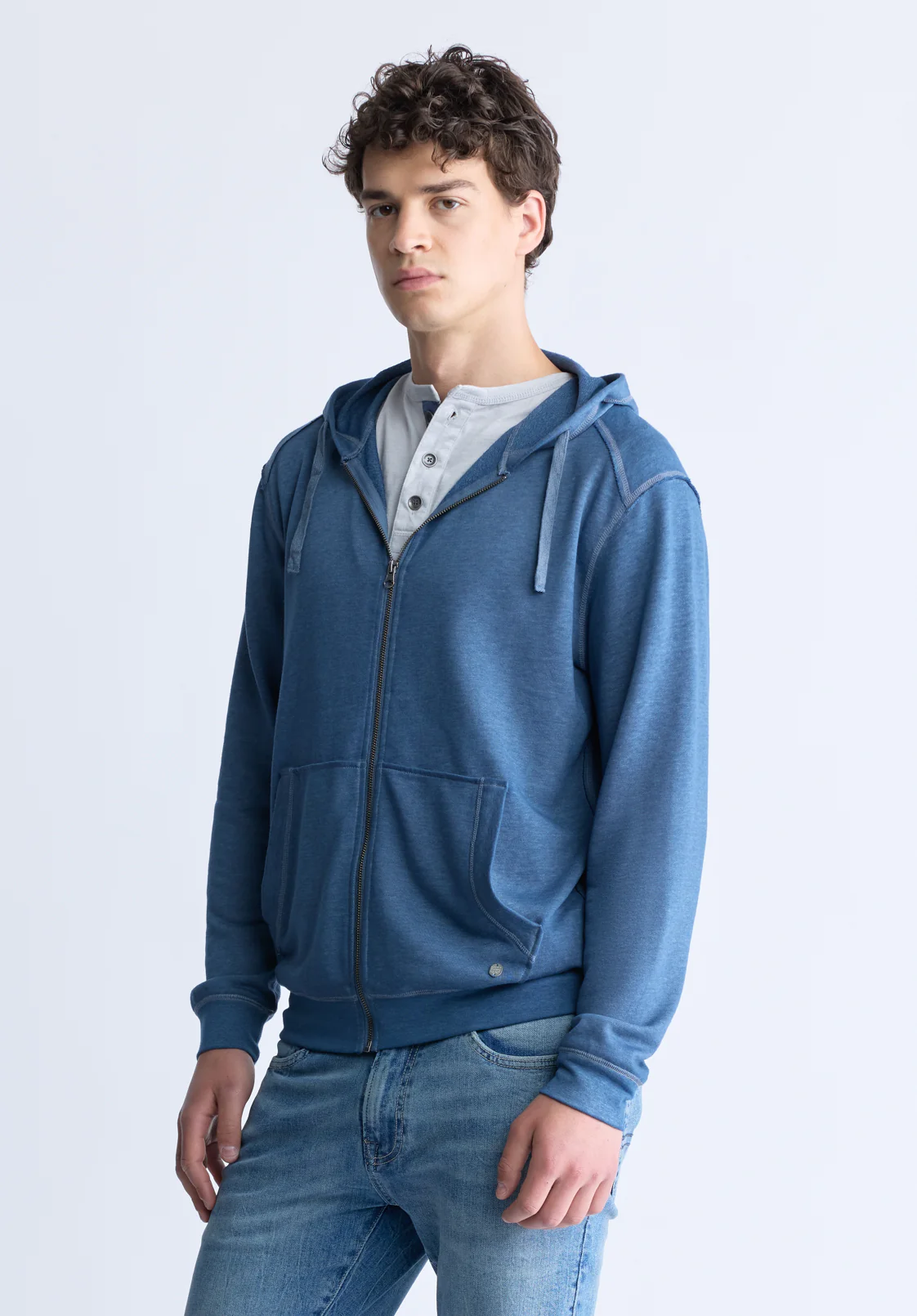 Faseam Men's Hoodie with Front Pocket, Heather Blue - BM24455 - Image 4