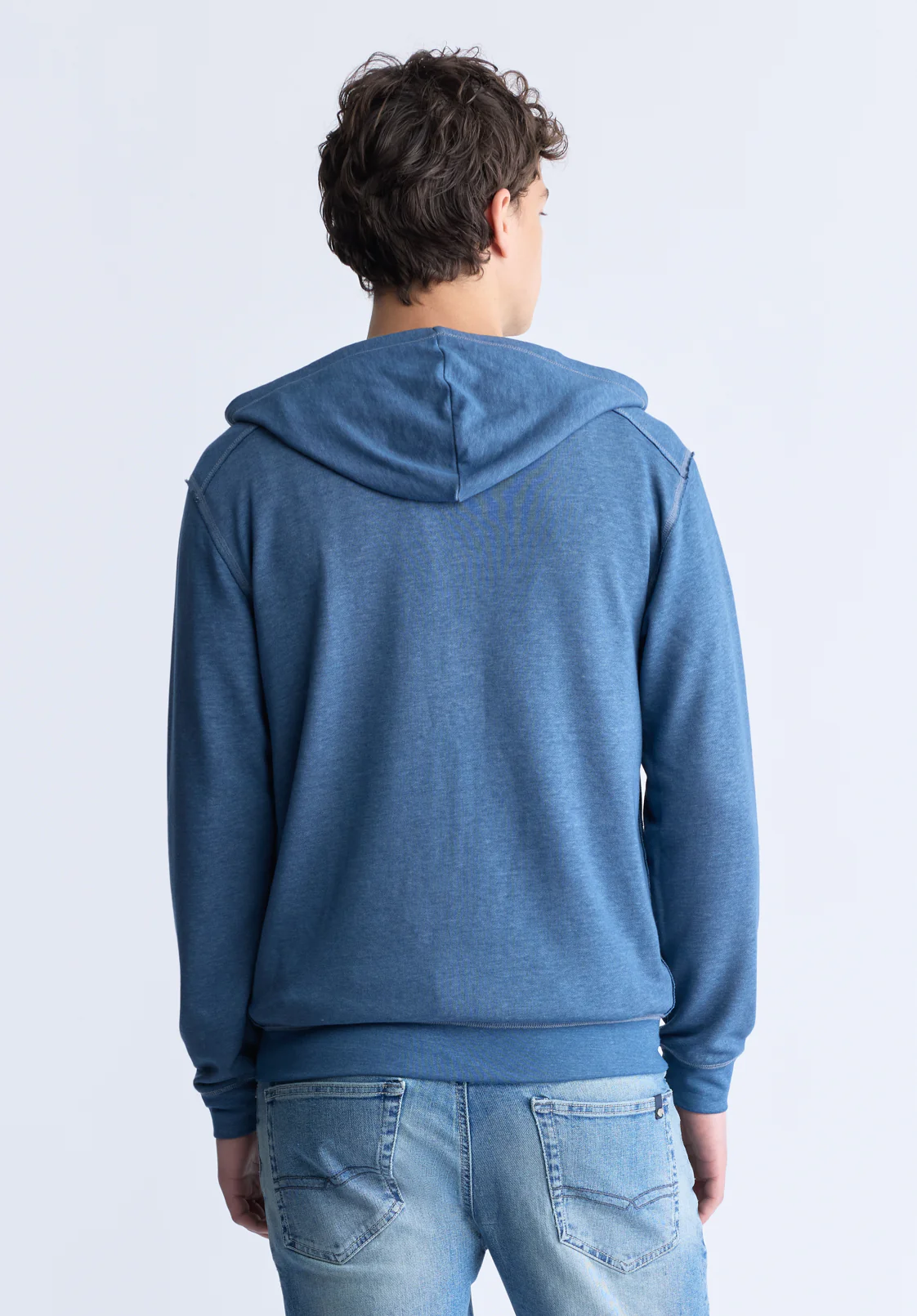 Faseam Men's Hoodie with Front Pocket, Heather Blue - BM24455 - Image 5