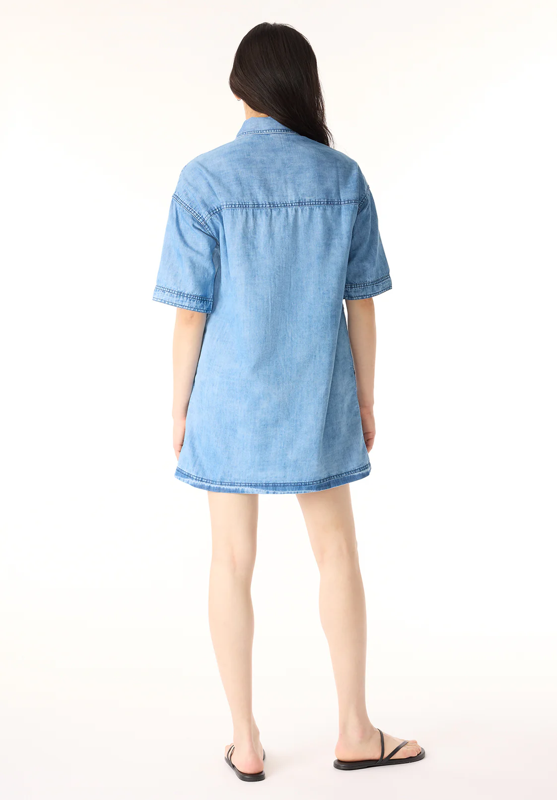 Freida Women's Mid-Sleeve Button-Up Shirt Dress, Classic Vintage Blue - WD0069P - Image 3