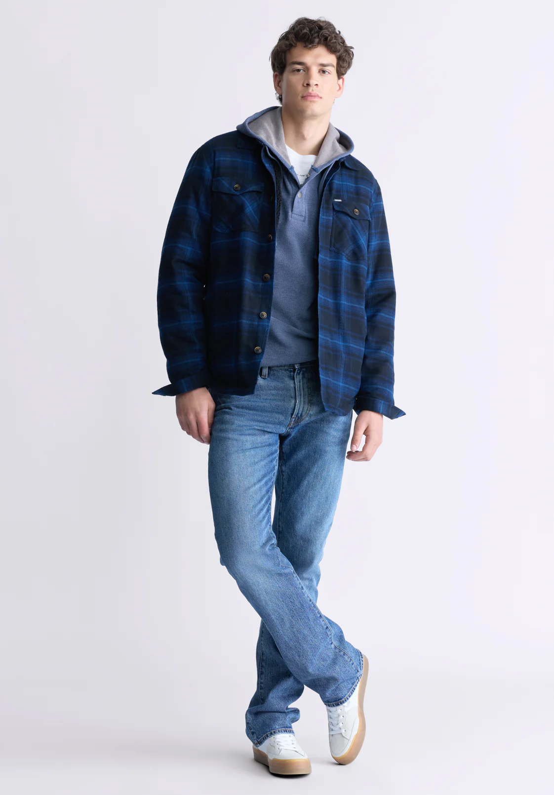Jalika Men's Plaid Shacket with Sherpa Lining, Black & Navy - BM24447 - Image 5