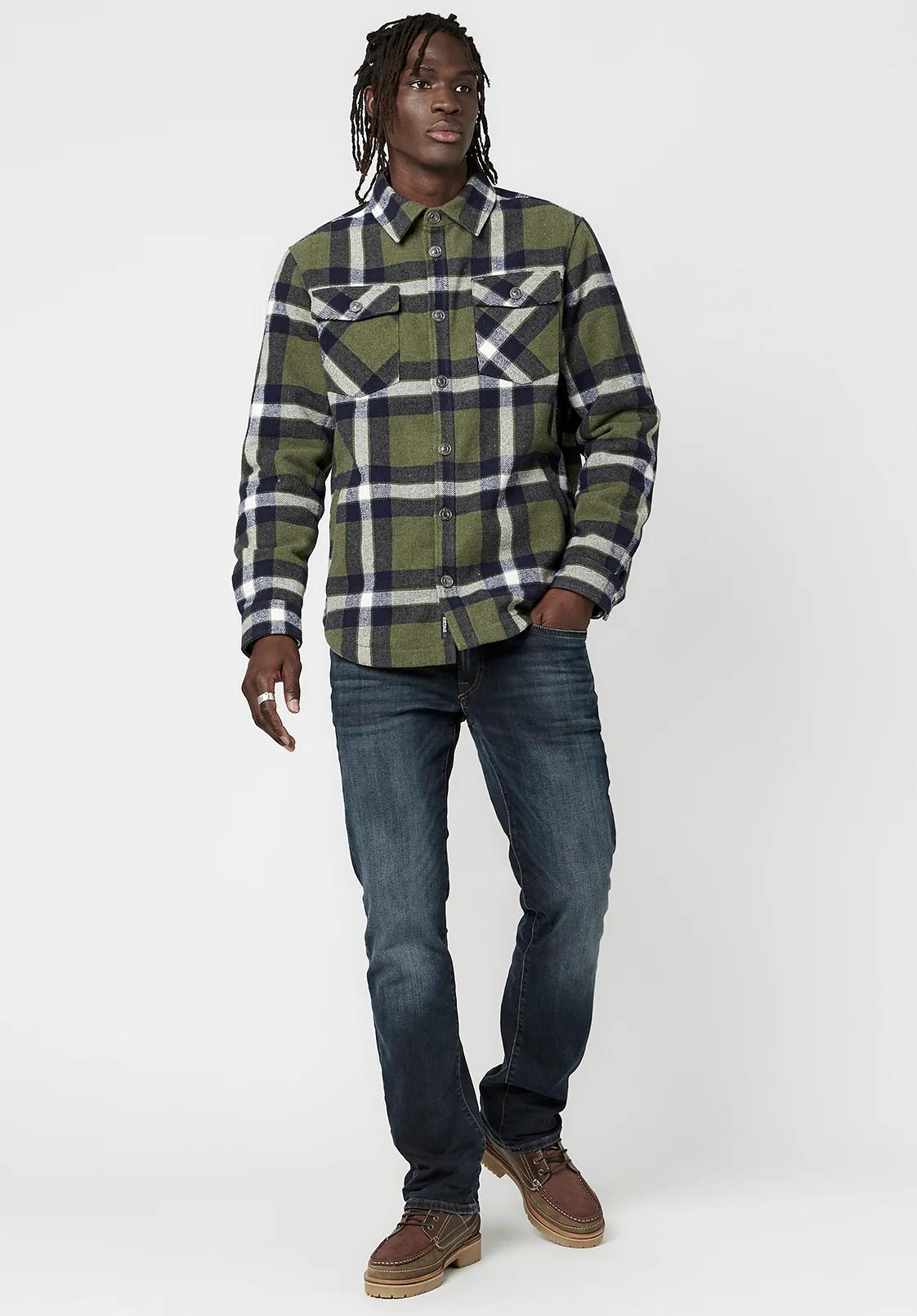 Japuy Men's Plaid Shacket in Green - BM23653 - Image 6