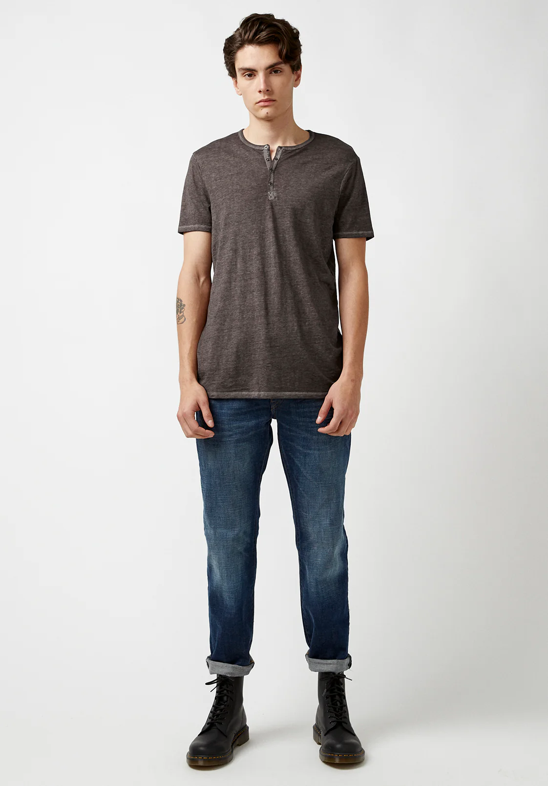 Kasum Buttoned Henley Men's T-Shirt in Dark Grey - BM21411 - Image 4