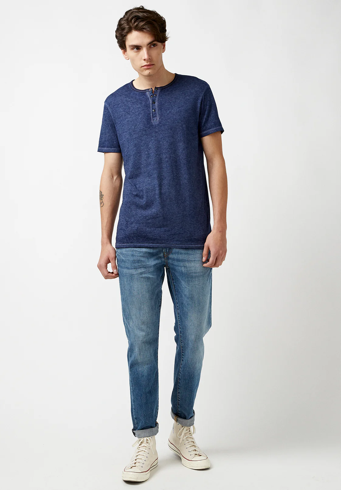 Kasum Buttoned Henley Men's T-Shirt in Dark Blue - BM21411 - Image 3