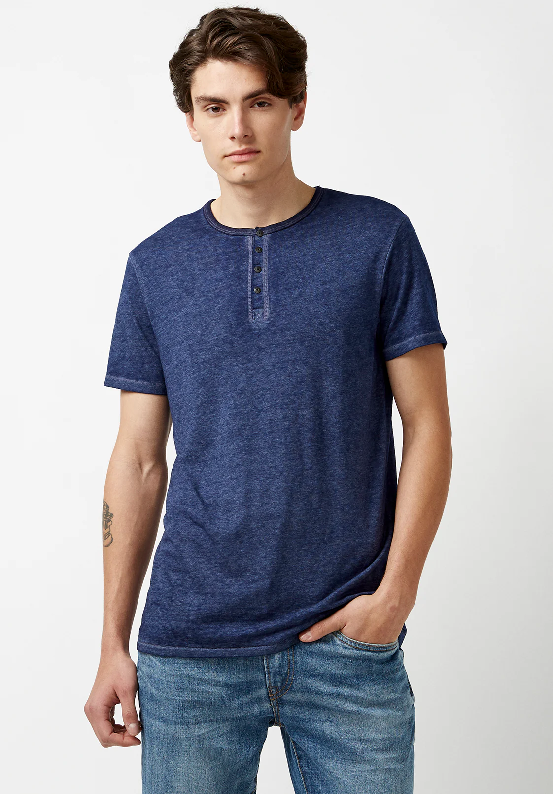 Kasum Buttoned Henley Men's T-Shirt in Dark Blue - BM21411 - Image 5