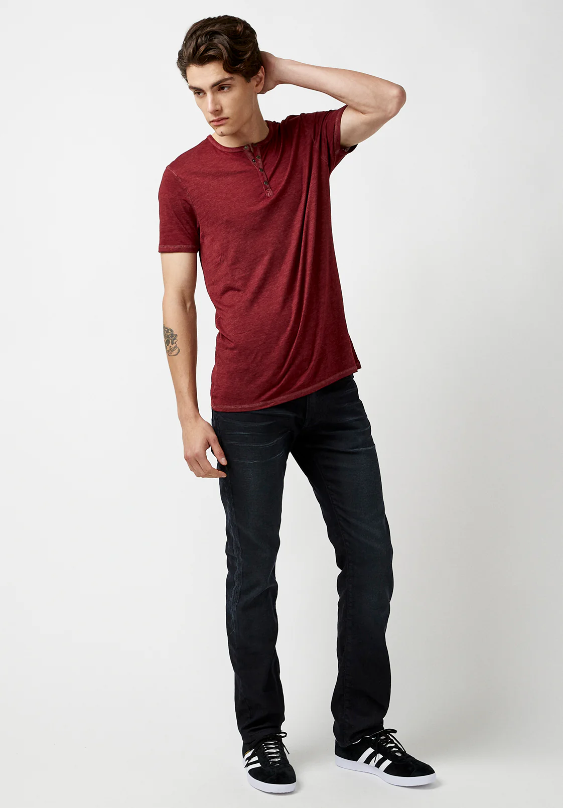 Kasum Buttoned Henley Men's T-Shirt in Dark Red - BM21411 - Image 3