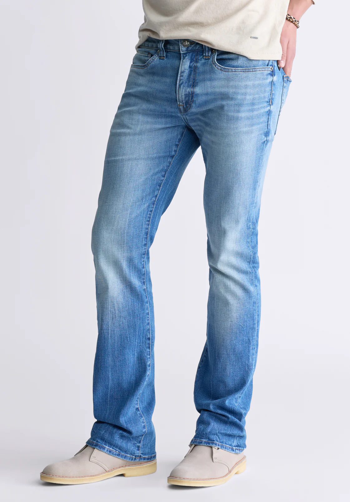 Slim Bootcut King Men's Jeans, Veined and Sanded Indigo - BM26004 - Image 3