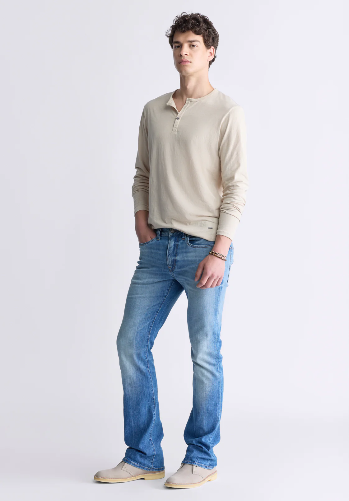 Slim Bootcut King Men's Jeans, Veined and Sanded Indigo - BM26004 - Image 4