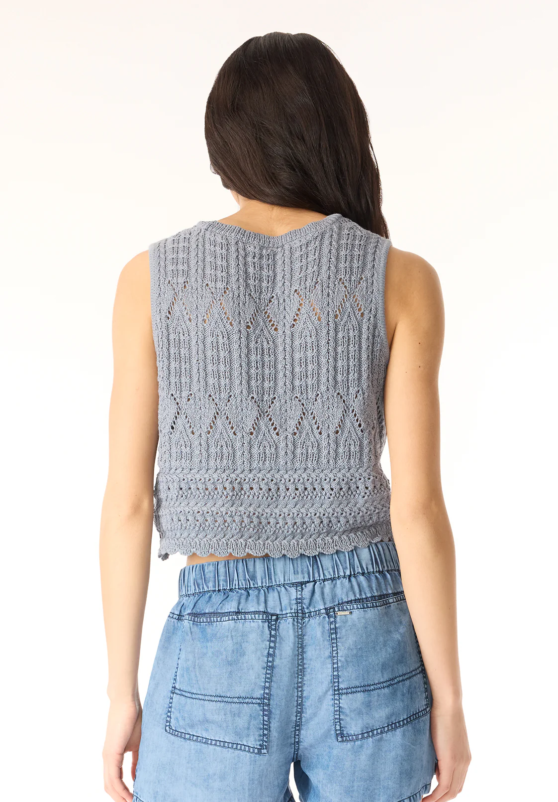 Merrybell Women's Pointelle Knit Button-Down Vest, Bleached Navy - SW0114P - Image 3