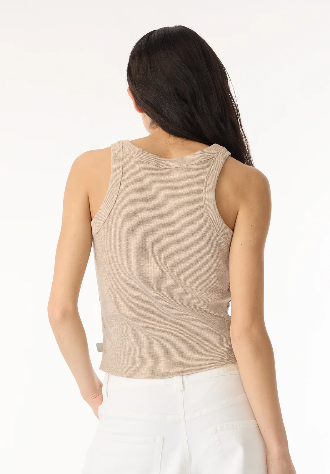 Regine Women's Ribbed Tank Top, Flax Beige - KT0119H - Image 3