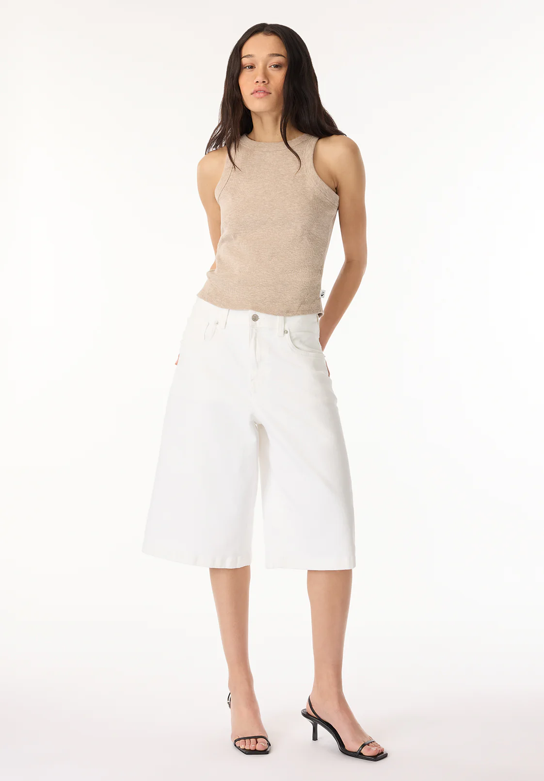 Regine Women's Ribbed Tank Top, Flax Beige - KT0119H - Image 4