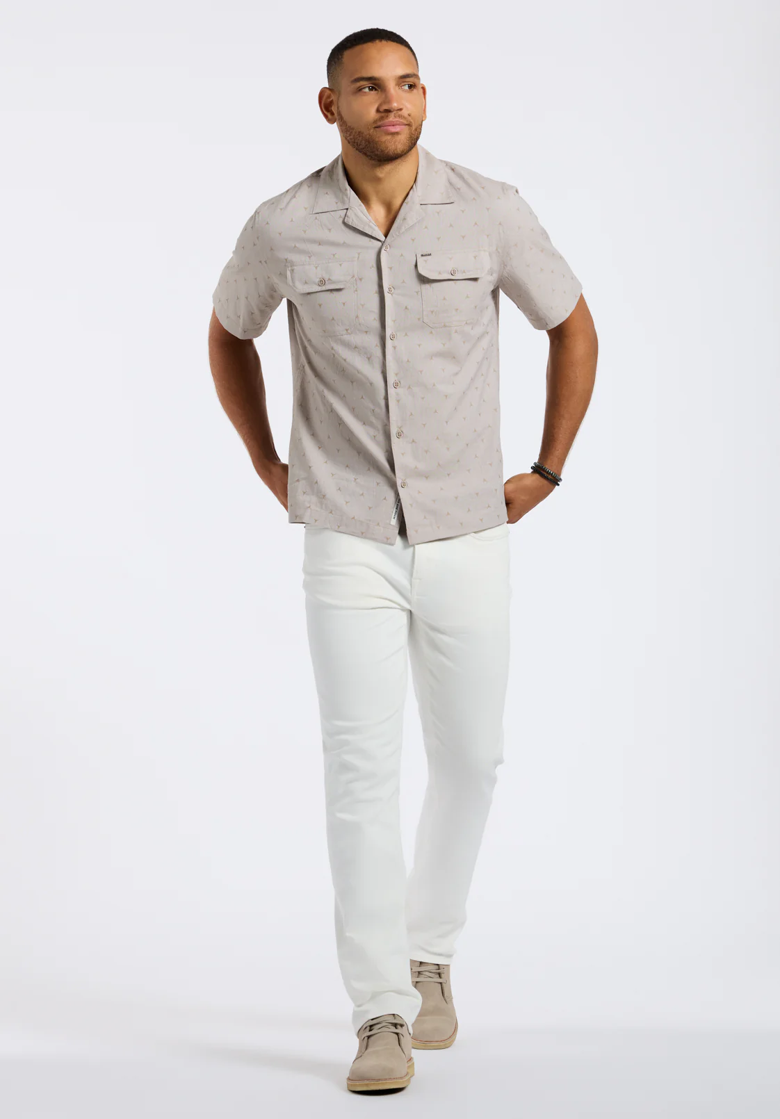 Salaman Men's Short-Sleeve Patterned Shirt with Chest Pockets, Tuffet Beige - BM24552 - Image 3