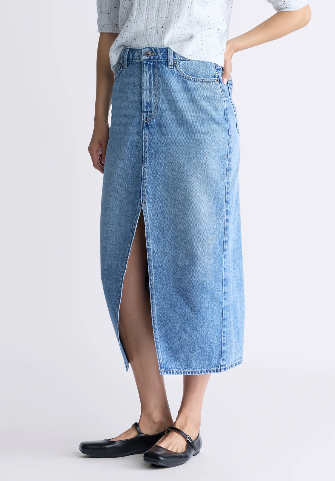 High Rise Samantha Women's Denim Skirt, Sanded Medium Indigo - BL16008 - Image 4