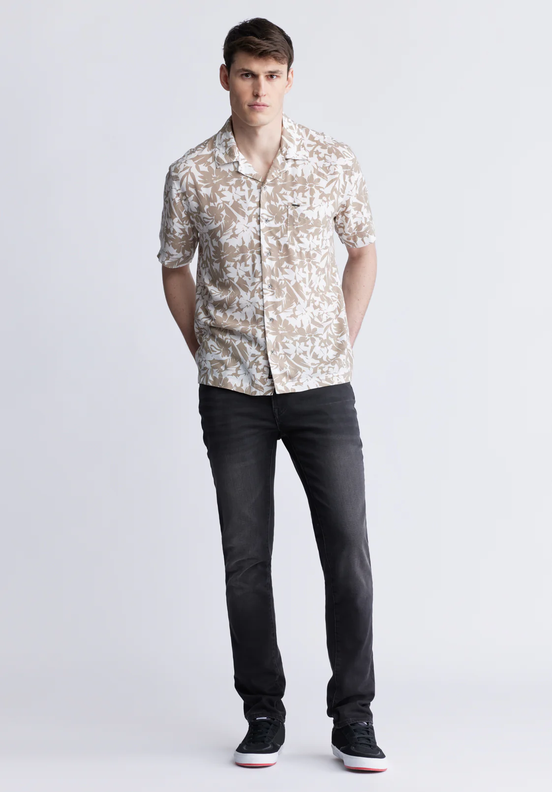 Sandro Men's Short Sleeve Shirt, White and Tan - BM24364 - Image 4