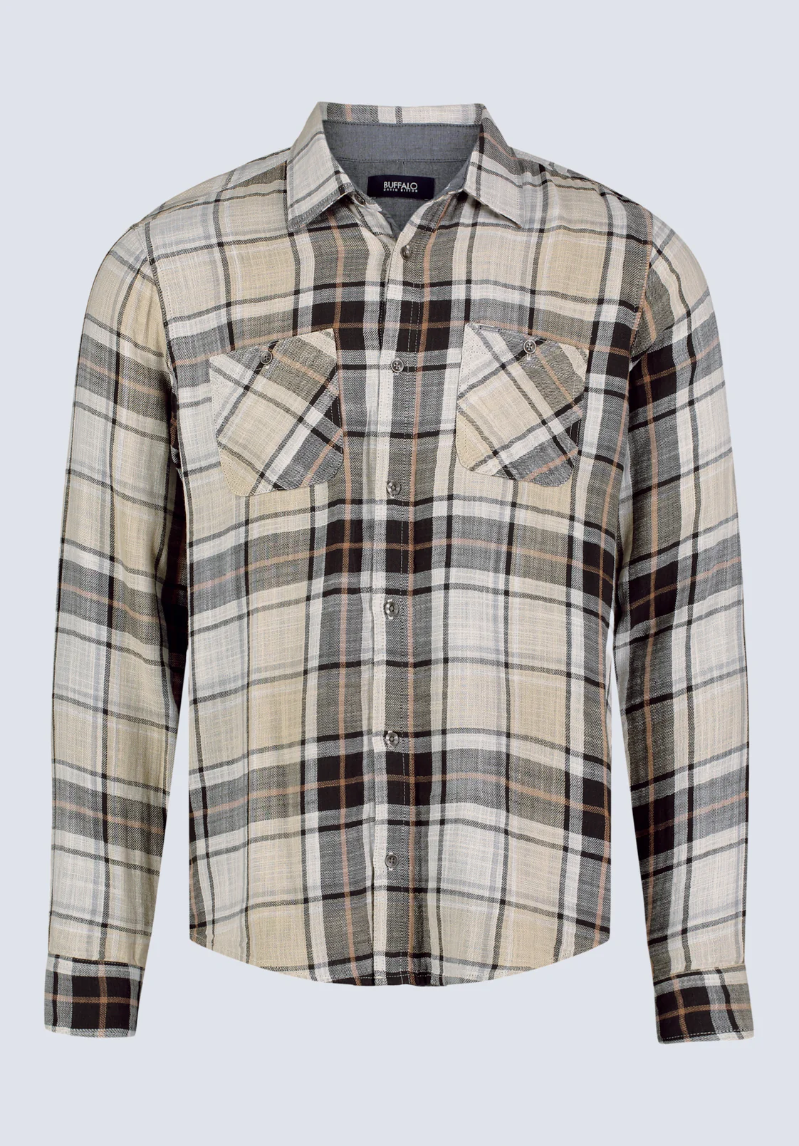 Saolo Men's Long-Sleeve Plaid Shirt, Tan - BM24425 - Image 6