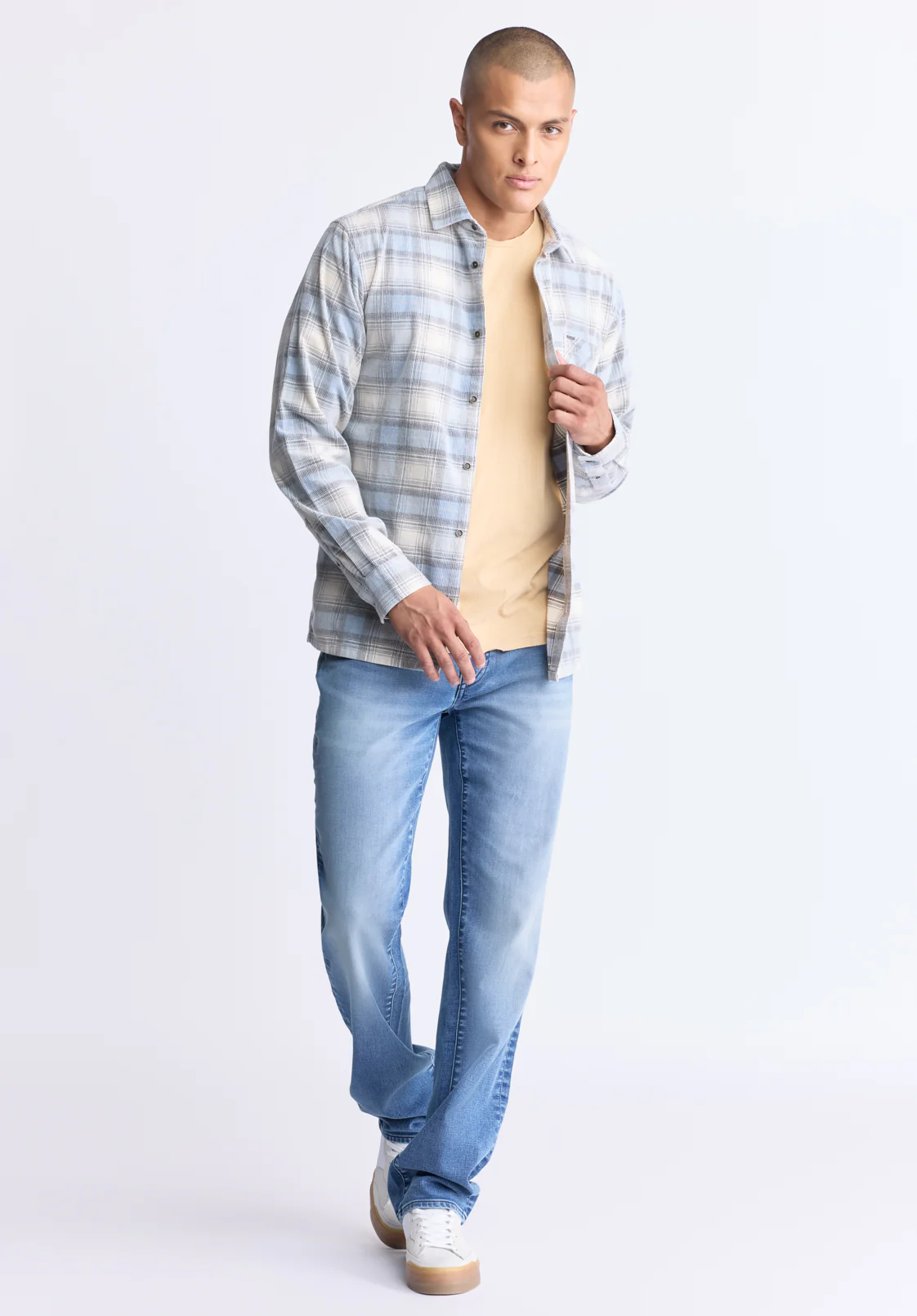 Satro Men's Long-Sleeve Plaid BShirt, Blue - BM24498 - Image 4