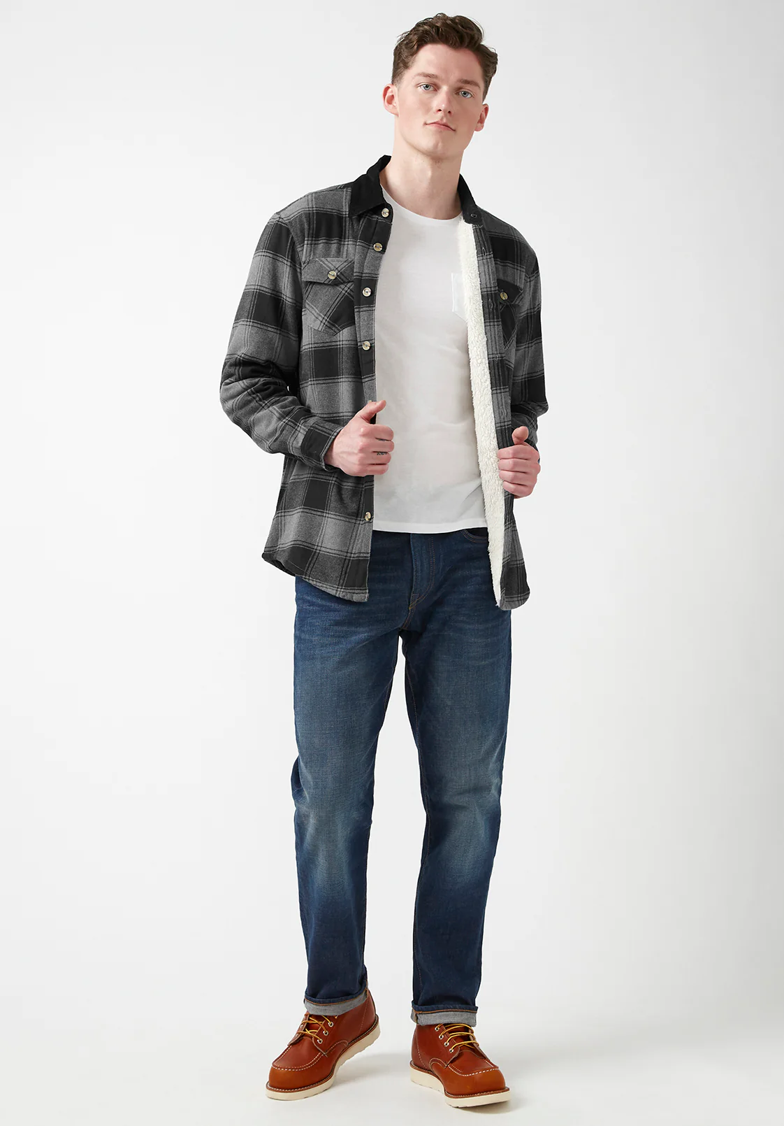 Seveno Shacket in Grey Plaid - BPM13670B - Image 3