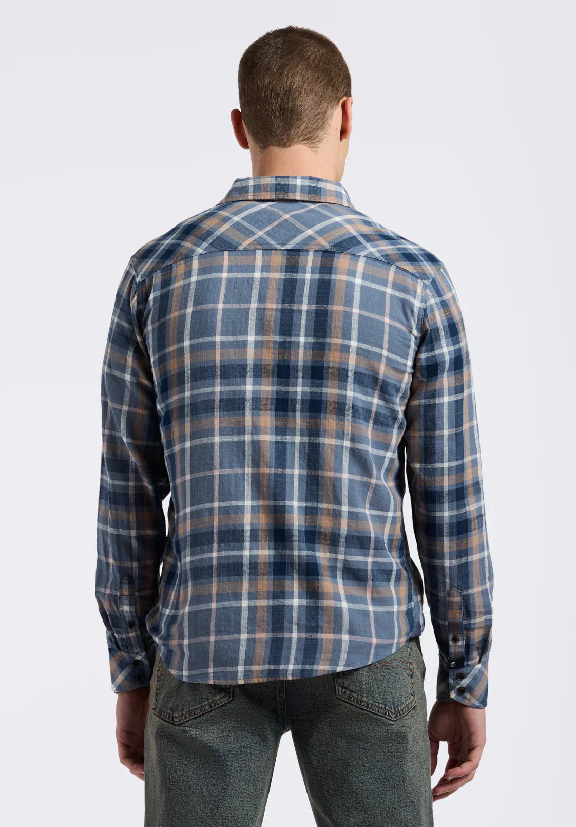 Sierra Men's Long-Sleeve Plaid Fitted Shirt, Moonlight Blue - BM24551 - Image 3
