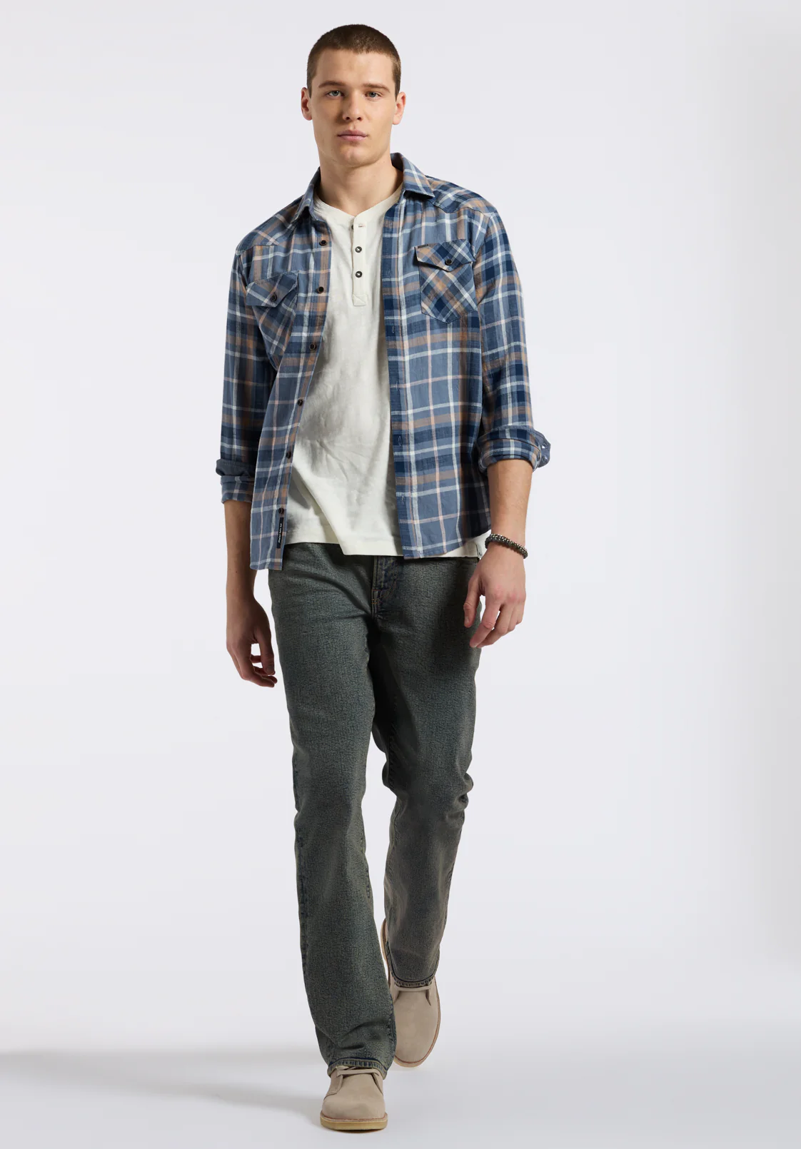 Sierra Men's Long-Sleeve Plaid Fitted Shirt, Moonlight Blue - BM24551 - Image 5