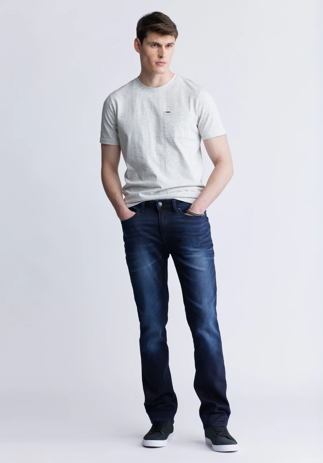 Straight Six Men's Five-Pocket Freedom Flex Jeans, Dark and Sanded - BM22999 - Image 4