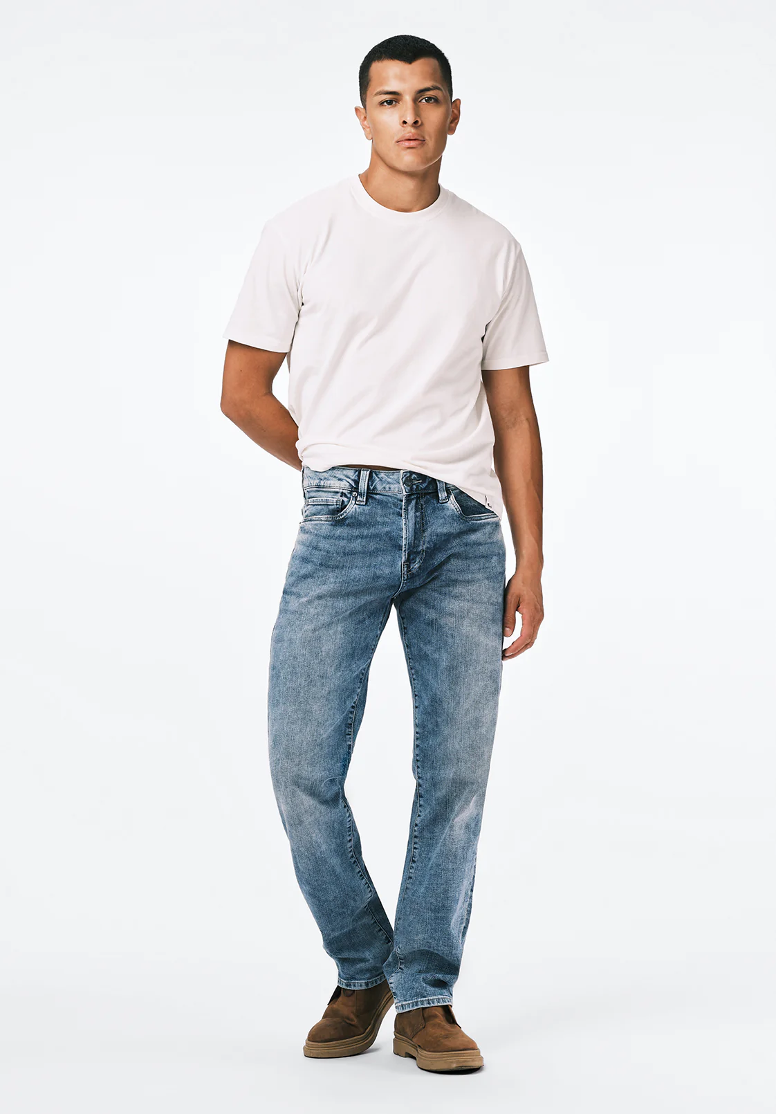 Straight Six Men's Jeans in Whiskered and Contrasted Blue - BM22634 - Image 4