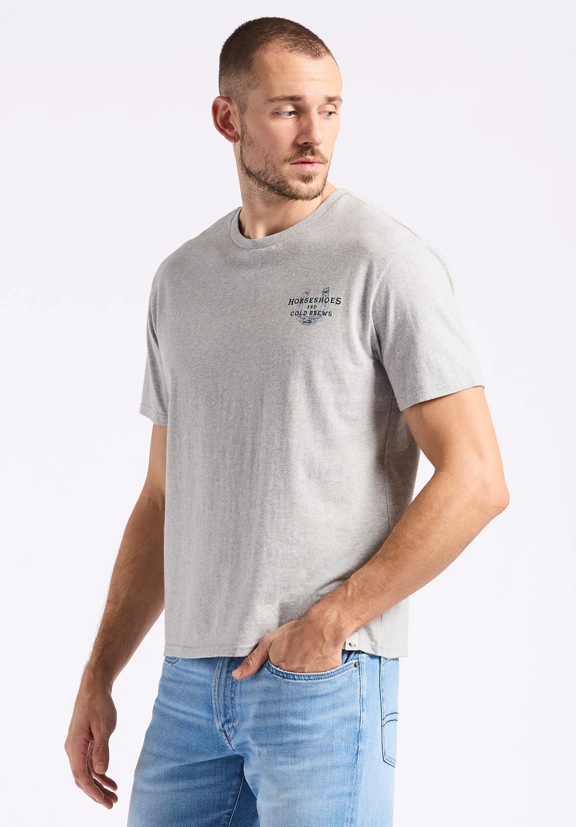 Tastrup Men's Graphic T-Shirt with Horseshoes Print, Heather Grey - BM24637 - Image 5